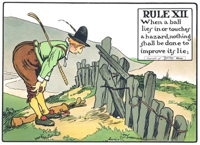 Règle XII : Quand une balle repose dans ou touche un obstacle, rien ne doit être fait pour améliorer sa position, extrait de 